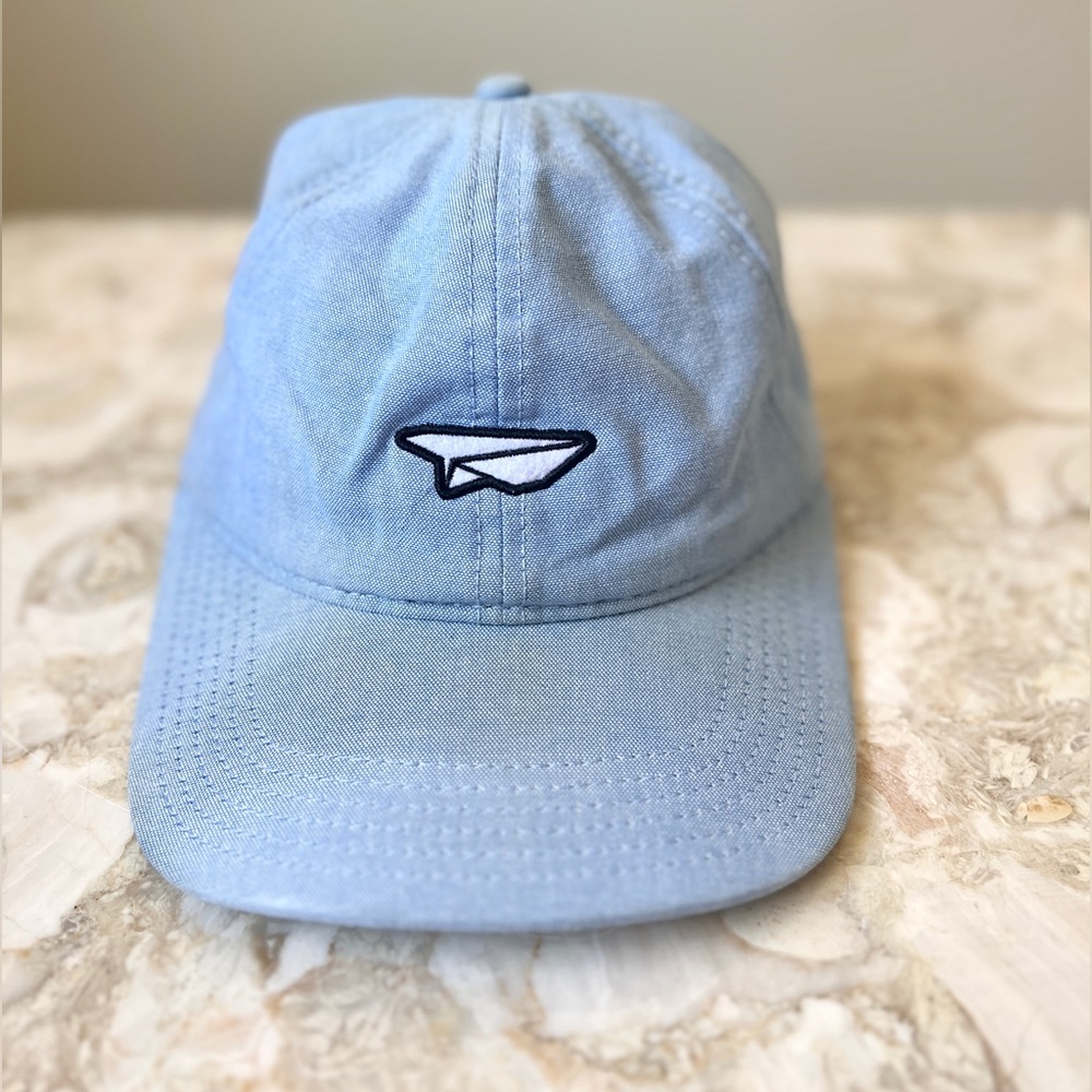 Benny Gold San Francisco Baby Blue Denim Embroidered Paper Plane Minimal Hat